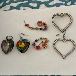 Colorful Heart and Crystal Earrings Set